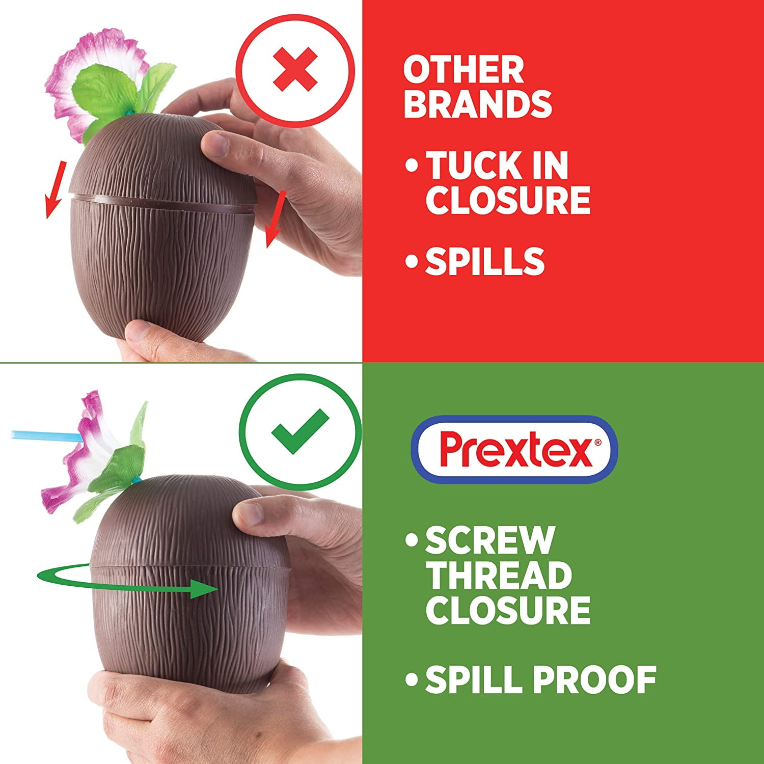 Prextex Coconut Cups for Hawaiian Luau Kids Party with Hibiscus