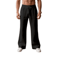 thumbnail image 3 of Inglocry Mens Linen Bell Bottom Pants Wide Leg Elastic Waist Drawstring Yoga Pants Summer Beach Lounge Trousers with Pockets Black XL, 3 of 6