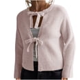 thumbnail image 4 of Kilaqueen Cardigan Sweaters for Women Bow Tie Front Long Sleeve Cropped Knit Cardigan Casual 2025 Fall Trendy Clothing Coats, 4 of 7