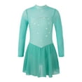thumbnail image 7 of MSemis Girls Shiny Figure Ice Skating Dress Long Sleeve Tulle Mock Neck Ballet Mint Green 8, 7 of 7
