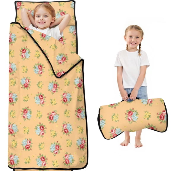 Pioneer Flower Floral Print Pattern Toddler Nap Mat for Teens Preschool Daycare, Teens Sleeping Mat Bag, Toddler Sleeping Bag with Pillow