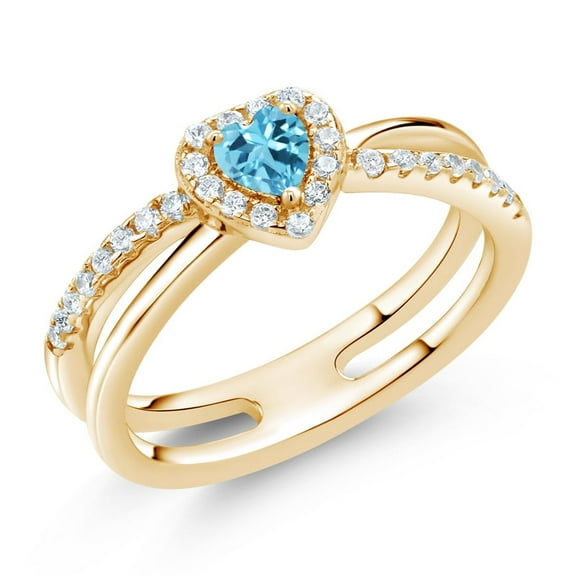 Gem Stone King 0.62 Ct Heart Shape Swiss Blue Topaz 18K Yellow Gold Plated Silver Ring (Size 9)