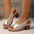 thumbnail image 2 of Bow Dressy Sandals for Women Ladies 2025 Summer Fashion Leather Pearl Peep Toe Chunky High Heel Dress Sandals, 2 of 5