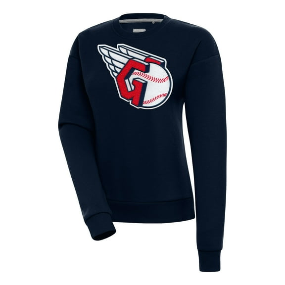 Women's Antigua Navy Cleveland Guardians Victory Chenille Pullover Sweatshirt