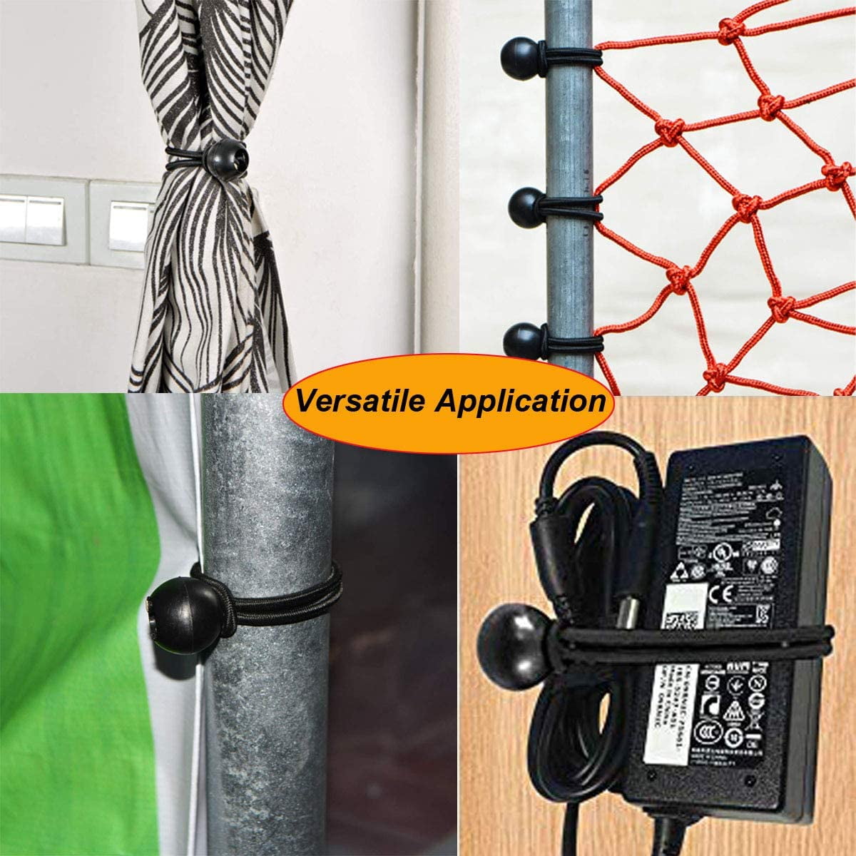 Ball Bungee Cords, 50 Packs, 4 Inch Black Tie Down Cords for Tarp, Canopy Shelter, Wall Pipe, UV Resistant