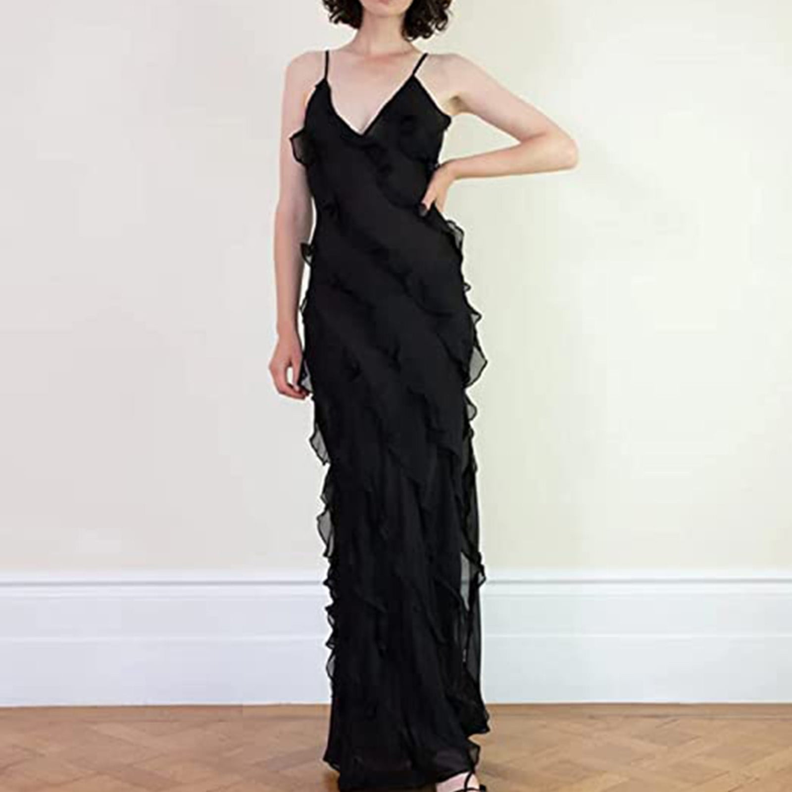 Black ruffle dress plus size hotsell