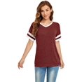 thumbnail image 3 of T-shirt à Col en V pour Femmes - T-Shirt Décontracté Ample à Manches Courtes, Style Baseball, à Blocs de Couleur, Rayé, Raglan, 3 of 6