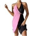 thumbnail image 2 of Qzwdhjm Womens Crochet Bathing Suit Coverup Halter Color Block Mini Dress Sleeveless Wrap Swimsuit Coverups Beach Loungewear Cover Up, 2 of 7