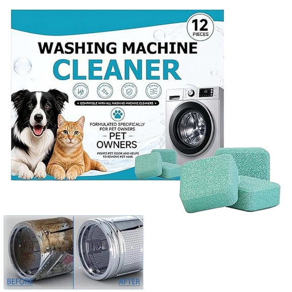 Washing Machine Tablets, 12pcs Washing Machine Cleaner Deep Clean Tablets for Pet Hair, Universal Top Load & Front Loader Washer Cleaner for Home Laundry room