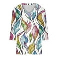 thumbnail image 4 of QQAMB Womens T Shirt V-Neck 3/4 Sleeve Leaves Print Loose Casual T Shirt Summer Fashion Blouse Tops Green XL, 4 of 4