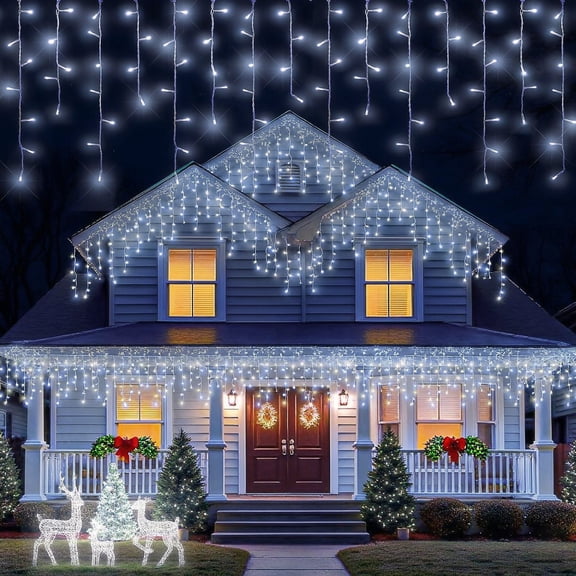 Christmas Icicle Lights Outdoor Decorations 120 LED 13ft Curtain Fairy String Light, Clear Wire LED String Light Indoor Decor for Wedding Party Christmas Holiday Decor