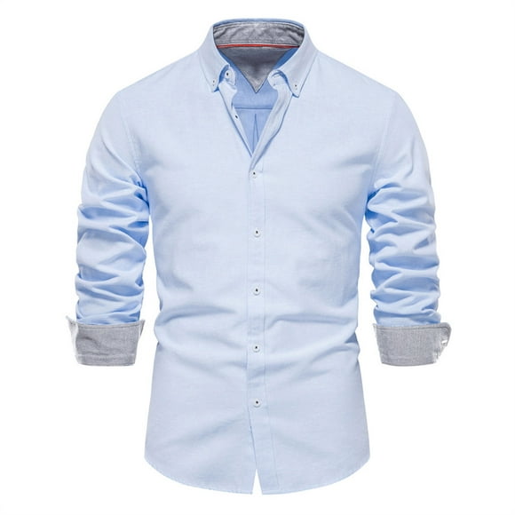 Yuyuzo Men Work Dress Shirt Button down Lapel V Neck Long Sleeve Solid Color Business Casual Tops Blouse