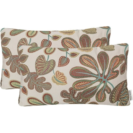 

Set of 2 Jacquard Tropical Leaf Pattern Oblong Throw Pillow Covers Accent Pillowcase 16x16 Inches Teal Cream