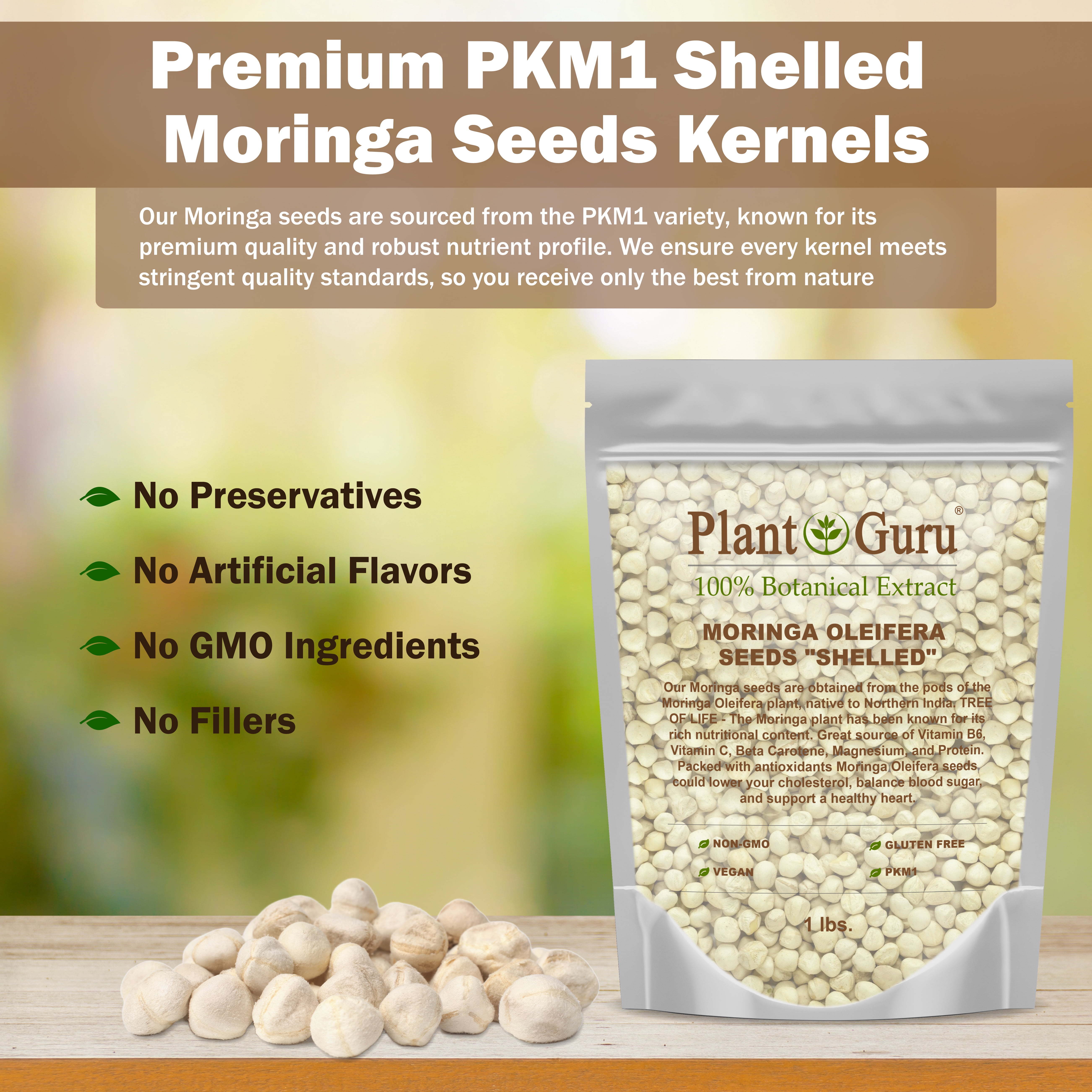 Moringa Seeds Kernel Shelled 5 lbs. Bulk - Clean PKM1 Variety - Edible - Moringa Oleifera - Malunggay - Semillas De Moringa - Drumstick Tree - Non-GMO - 10,000 to 12,000 Seeds Approx.