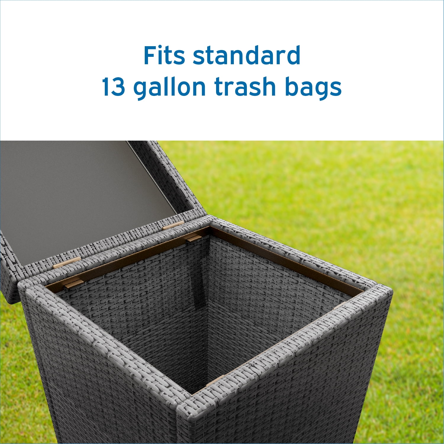Hearth & Harbor 35 Gallon Outdoor Trash Can with Lid, Hideaway Wicker Rattan Garbage Can, Gray