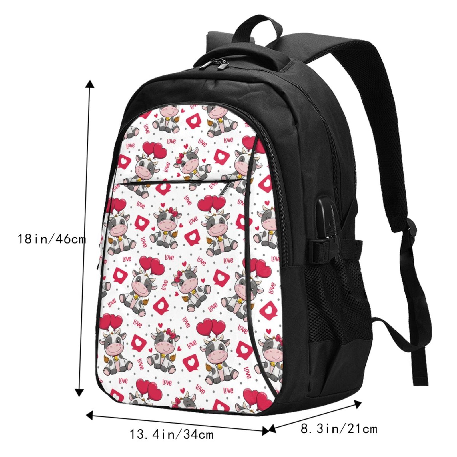 Ratiio Caring Cow Print Travel Laptop Backpack,Slim Sturdy Laptops Backpack with USB Charging Port, Water Resistant College School Computer Bag