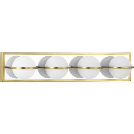 

Pearl LED Collection Four-Light Satin Brass and Opal Glass Modern Style Bath Vanity Wall Light