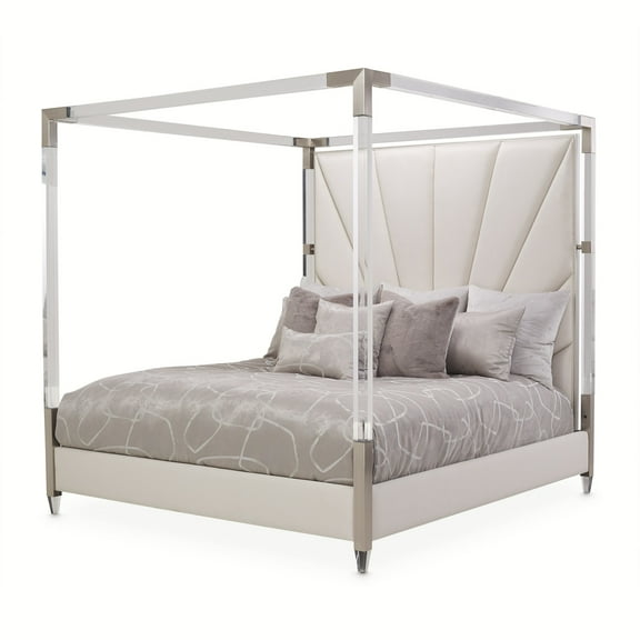 Michael Amini Penthouse Eastern King Canopy Bed - Frosted Linen