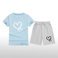 thumbnail image 2 of Zpanxa Ensembles pour Filles, Haut à Manches Courtes à Col Rond avec Imprimé Cœur et Ensemble de Shorts à Taille Élastique 8 Ans, 2 of 3