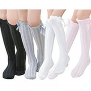 EFINNY 4 Pairs Little Girl's Knee High Socks Over Calf Kids Overknee Stockings Bow Style