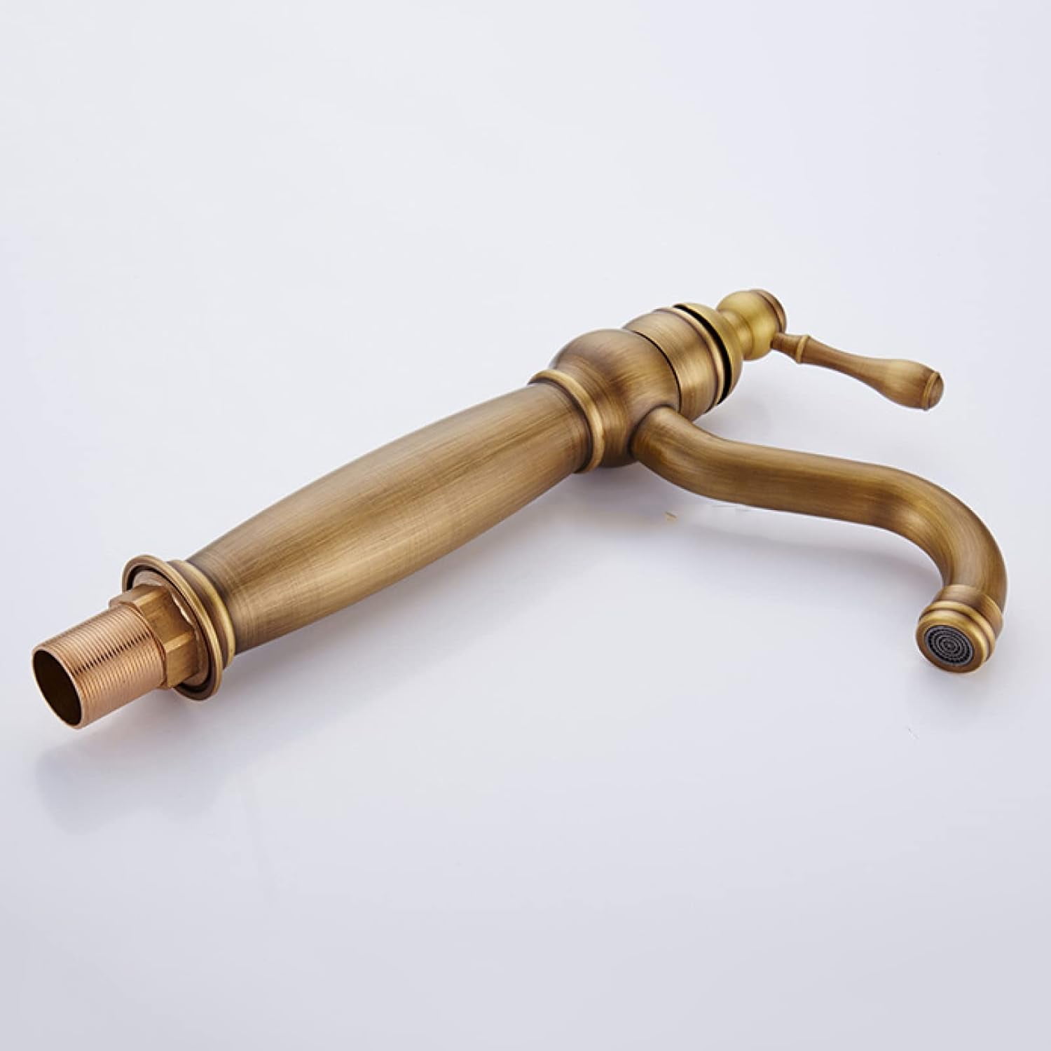 Antique Brass Bathroom Faucet, 360° Swivel Bathroom Sink Faucet, Cold Hot Mixer Vintage Vanity Tap, Single Handle Bathroom Sink Faucet High, A