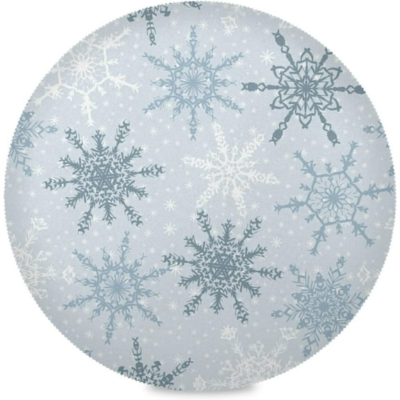 48"X 48" Christmas Snowflakes Blue Elastic Fitted Edged Round Tablecloth Fade Resistant Anti-Shrink Table Cloth Washable Table Cover for Banquet Home Indoor or Outdoor