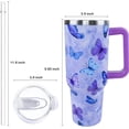 thumbnail image 3 of 40 oz Purple Butterfly Tumbler with Handle and Straw, Travel Mug Water Bottle, Stainless Steel Insulated Cup with Lid and Straw, Birthday Christmas Gifts, 3 of 6