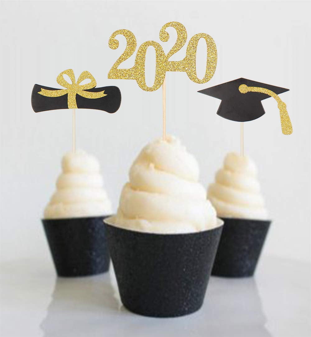 Graduation Cupcake Toppers Graduation Cap Cake Toppers Topper De Chapeau De Graduation Pour Les Felicitations Et Fournitures De Fete Decorations De Gateau De Fete De Graduation 60 Pieces Accessoires De