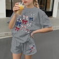 thumbnail image 4 of BFHHYA Girls 4th of July Sets 2-Piece Outfit Bow Print Short Sleeve Shirts Elastic Waist Shorts Youth Casual Loose Set 3-15 Years, 4 of 5