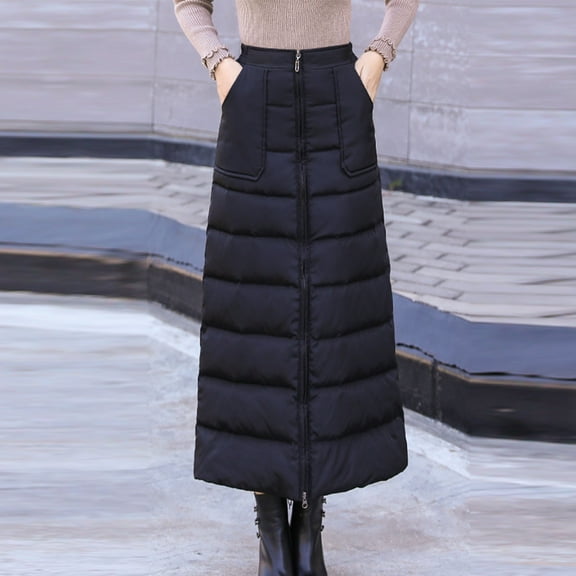 Xunlbb Midi Skirt for Women Trendy, Women's Fashionable Solid Color Winter Thick Down Cotton Skirt Mid Length Skirt Gift for Girls, Size S-2XL