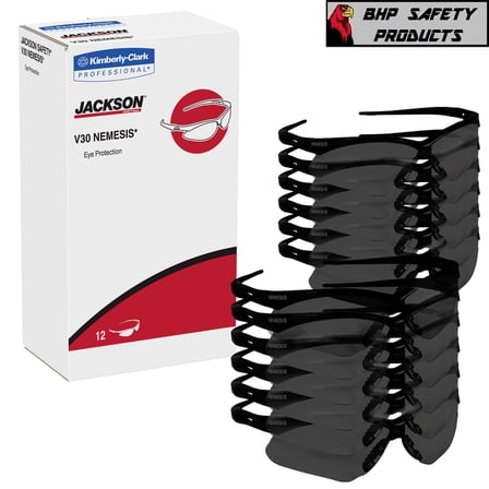 12 PAIR KLEENGUARD NEMESIS SAFETY GLASSES BLACK FRAME/SMOKE MIRROR LENS 25688