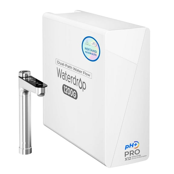 [ Dual Flow ] Waterdrop X12-PRO 1200 GPD Reverse Osmosis Water Filter, Alkaline Mineral pH , NSF/ANSI 58&372 Certified, Tankless Reverse Osmosis System, 11-Stage, Smart Faucet, BPA Free