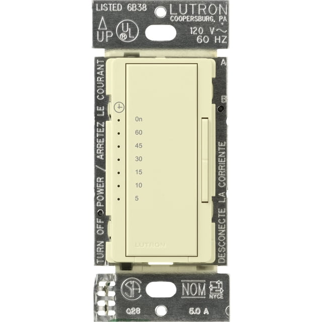 Lutron Maestro Interruptor temporizador de cuenta regresiva para ventiladores y luces Interruptor temporizador para luces Bombillas LED de 3 A/150 vatios unipolar/multiubicación MA-T51MN-AL Almendra