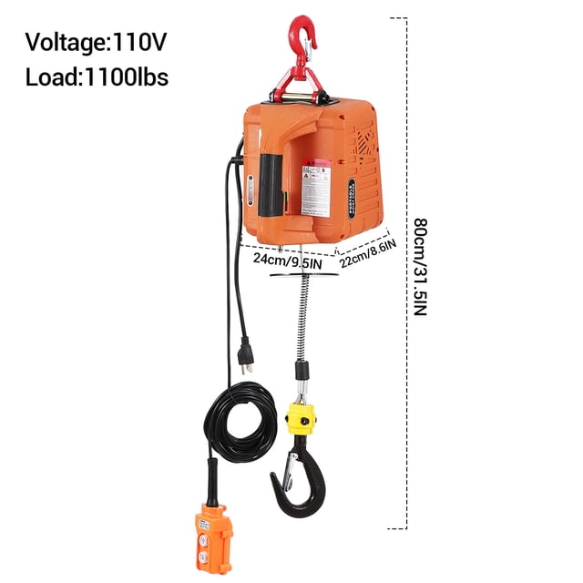 GloryStar 3 in 1 Electric Hoist Winch, 1100 LBS Heavy Duty Capacity with 110V Power, Remote Control Operation, 25 ft Lifting Height, Equipped with Overload Protection and a 1500W Motor