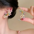 thumbnail image 2 of Women Non Piercing Crystals Ear Cuffs Climber Cartilage Earrings Glitter Colorful Rhinestone Flowers Crawler Stud Fake Trendy Statement Jewelry, 2 of 4