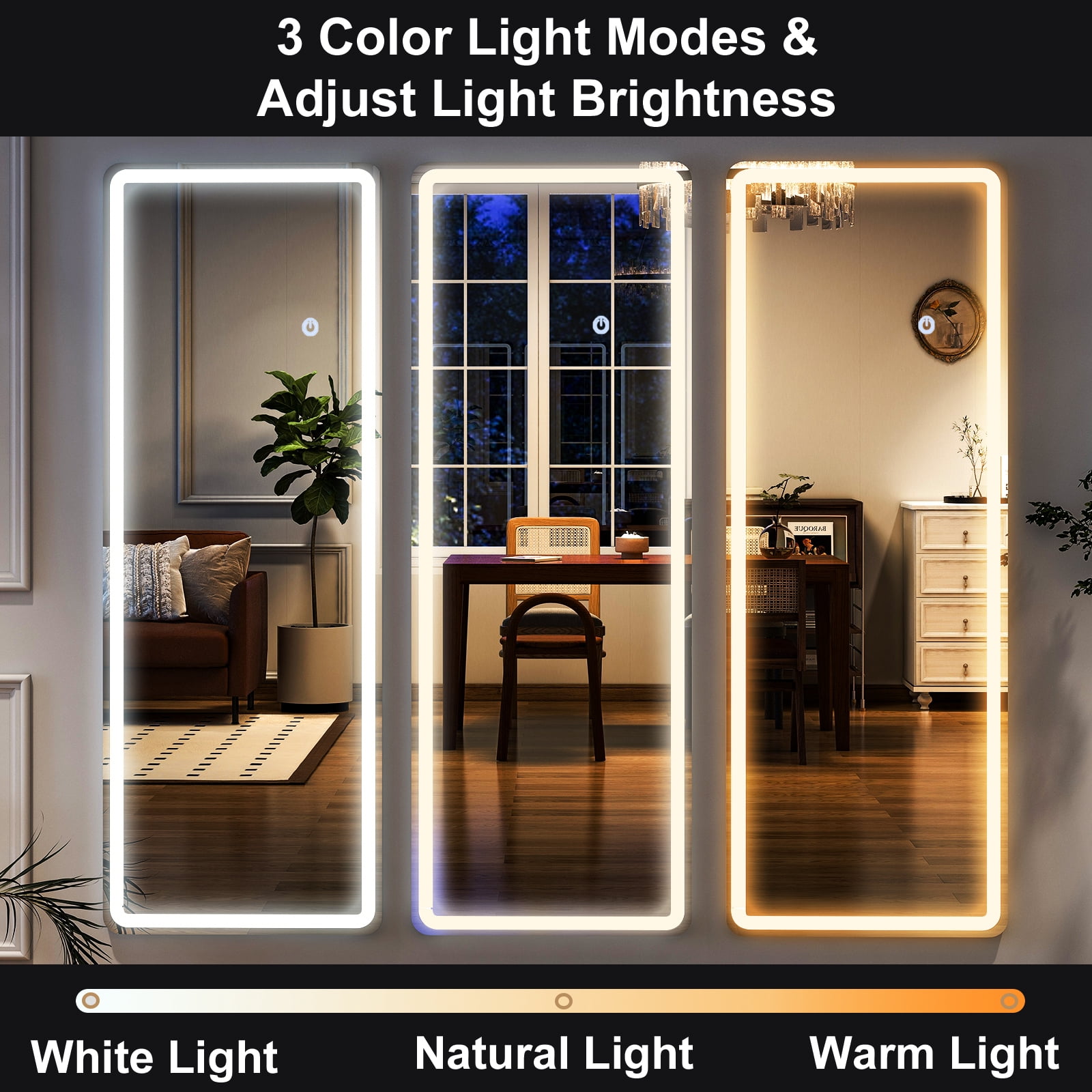 BEAUTYPEAK 60" x 16" LED Rectangular Full Length Mirror Standing Floor Mirror with Safe Corners,White