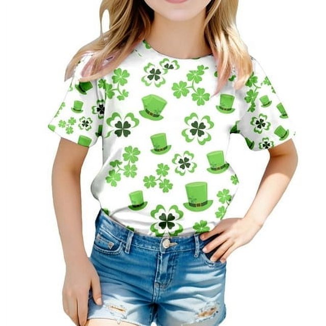 FhsagQ le 7 Juillet T-Shirt à Col Rond Imprimé à Manches Courtes pour Enfants pour Garçons et Filles Fillette Printemps le 7 Juillet T-Shirts 4T-5T Pâques Vert 6-7 Ans
