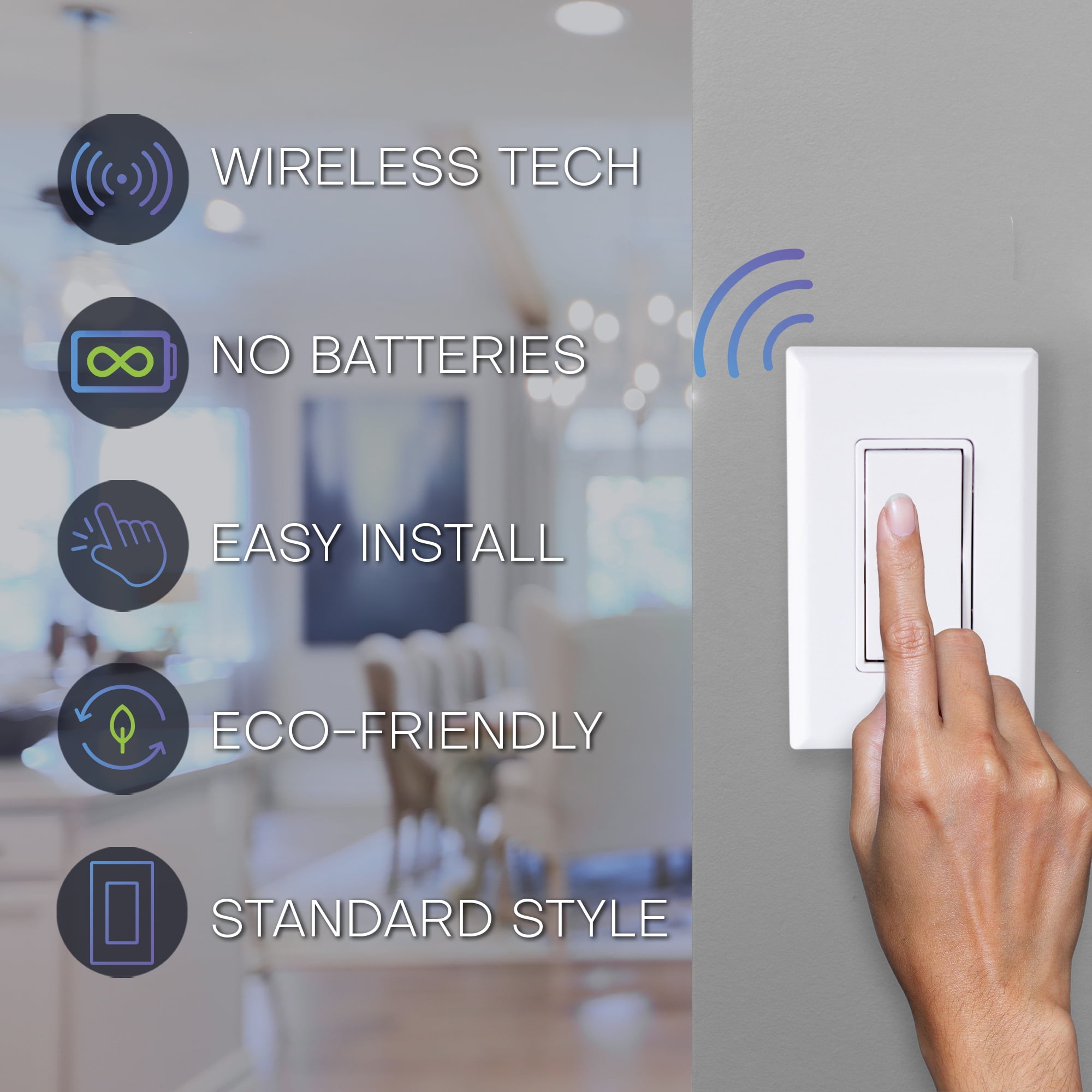 RunLessWire Single Pole On/Off Wireless Battery-Free Remote Light Switch Kit 150ft Range – White