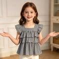 thumbnail image 3 of LEKWK Girls Gingham Top Toddler Tiered Ruffle Cap Sleeve Cute Tank Tops Square Neck Tie Back Babydoll Shirts Kids Summer Back to School Outfits Size 3-10Y, 3 of 7