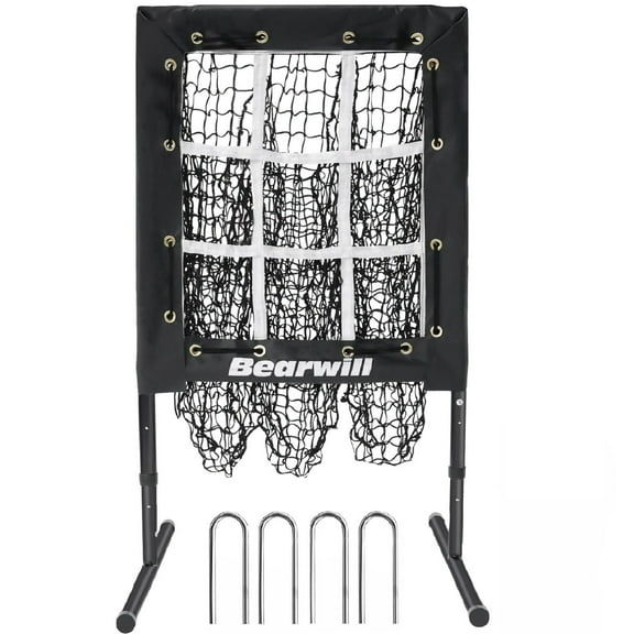 Bearwill Pitching Net, 9 Hole Baseball Softball Net with Strike Zone, Adjustable Pitcher Training Equipment with Throwing Target