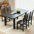 thumbnail image 5 of Costway Dining Chair Set of 4 with Rubber Wood Frame & Leaf-shape High Back for Kitchen Black, 5 of 9