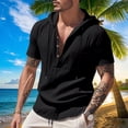 thumbnail image 1 of pstuiky camisetas camisas para hombre, Camisa informal de lino de verano de color liso para hombre, manga corta, cuello alto, botones y bolsillos camisas casuales para hombre l, 1 of 9