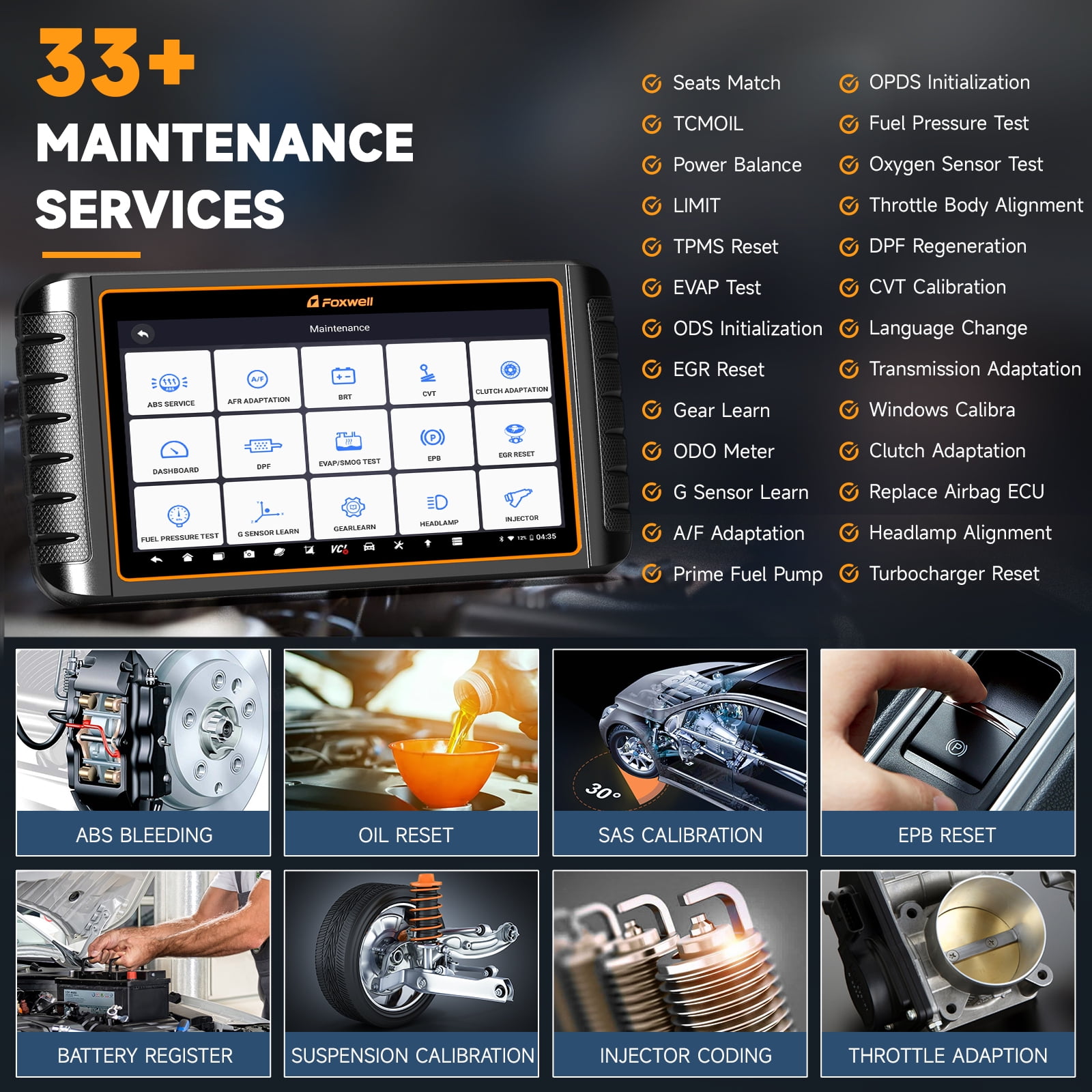 Foxwell GT75 Advanced Automotive Bi-directional Diagnostic Scan Tool OBD2 Scanner All System Car Scanner 33+ Maintenance Reset Services ECU Reset Active Test Bluetooth OBDII EOBD Code Reader Tablet