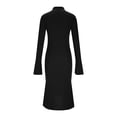thumbnail image 6 of Lenago Summer Dresses for Women Solid Color Elegant Chiffon Long Sleeve Half-Zip Flared Sleeve Knit Fishnet Dress Maxi Ruffle Skirt Sweater Dress, 6 of 10