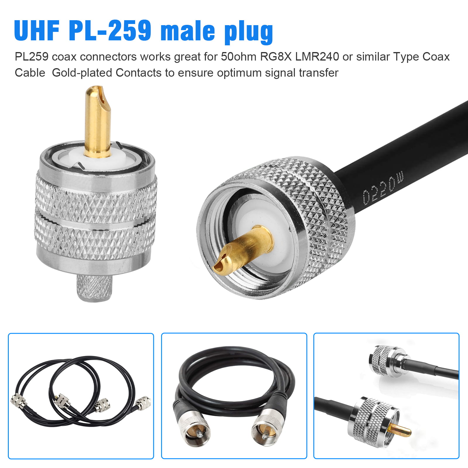 6 Foot Coaxial Cable Jumper with Quality Silver/Teflon/Solder PL-259 Connectors 
