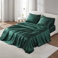 thumbnail image 6 of Emerald Satin Luxury Sheet Set Queen, 6-Piece 100% Polyester Bedding Set with 4 Pillowcases, Wrinkle-Free Silky Smooth Sheets, Oeko-Tex Certified, 6 of 16