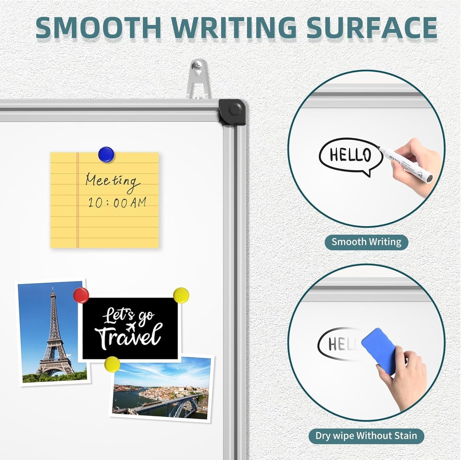 46" X 33" Magnetic Dry Erase Whiteboard Aluminum Frame, Hanging Whiteboard for Home, School, Office, Kitchen