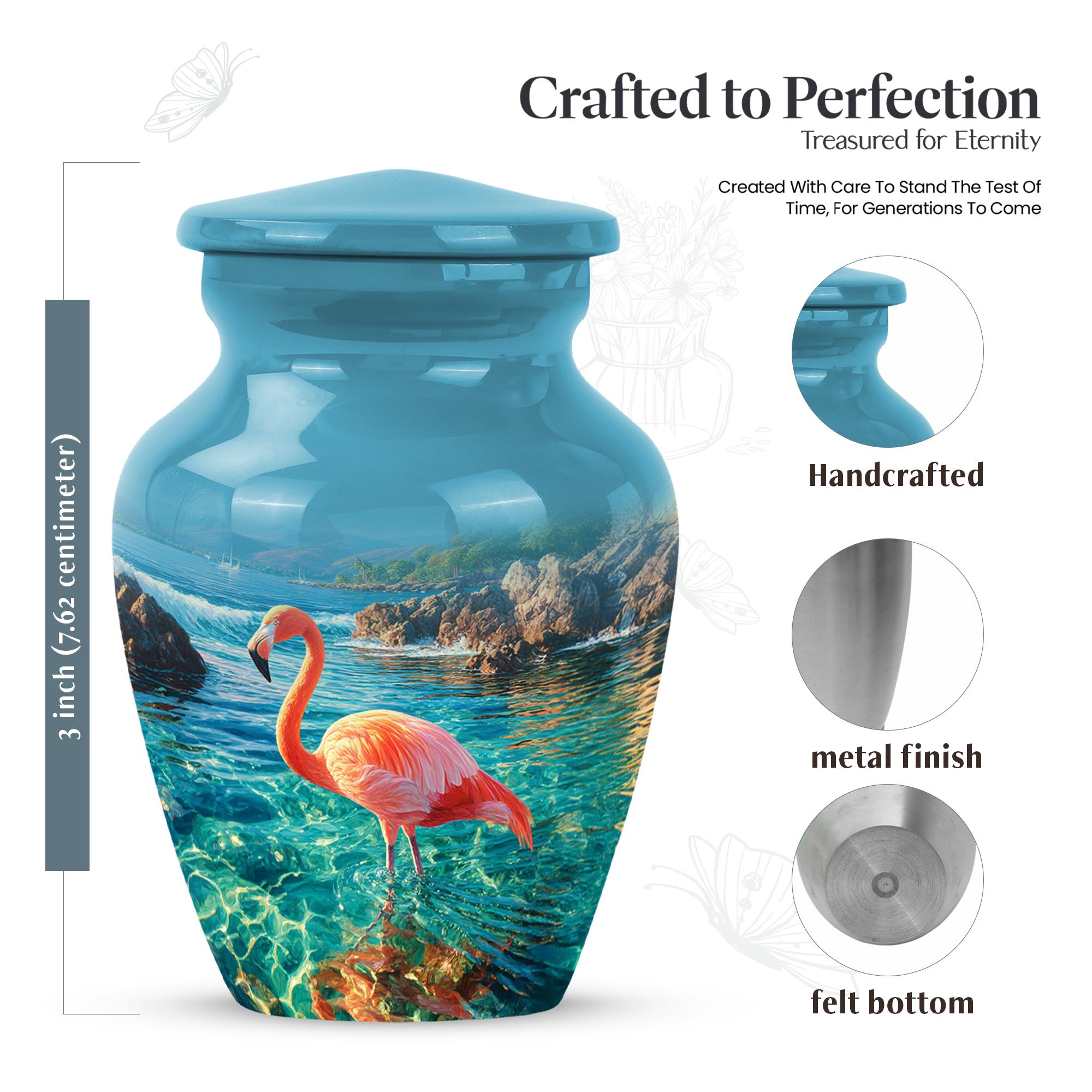 MUKTIVE Orange Flamingo Decorative Urn for Ashes Adult Mother & Father, Keepsake Memorial Urns for Women Ashes, Ocean Blue Urns for Funeral, Cremation Urn for Adult Male (3 Inch)