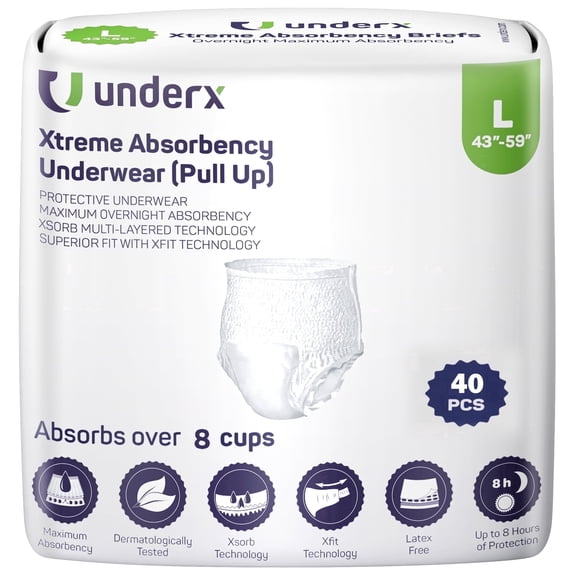 UnderX Incontinence Underwear Unisex Overnight Pull Up For Adults, L-40
