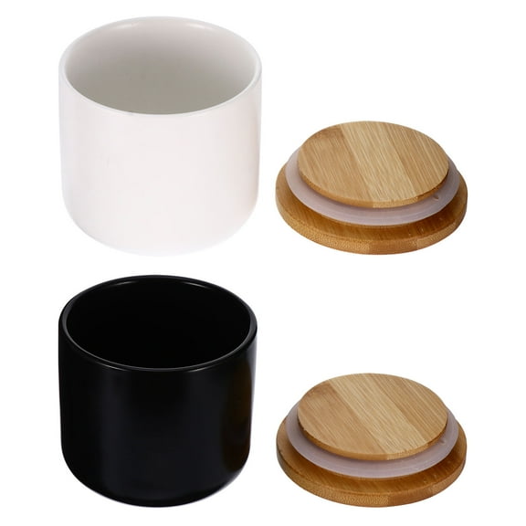 WHAMVOX 2 Pcs Ceramic Storage Jar Canisters Clear Candy Jars Food White